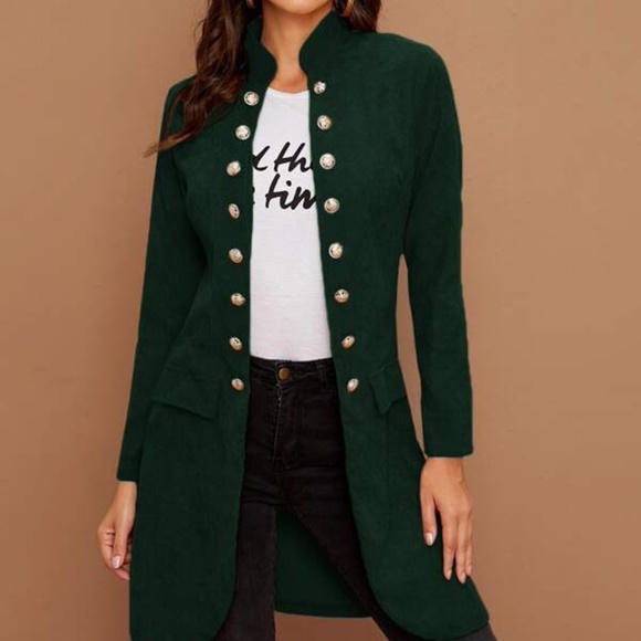 BellanBlue Jackets & Blazers - Dark Green Button Detail Open Front Corduroy Jacket Shacket